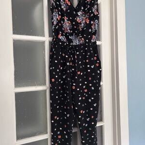 All Occasion Loft S Petite Floral Black Jumpsuit